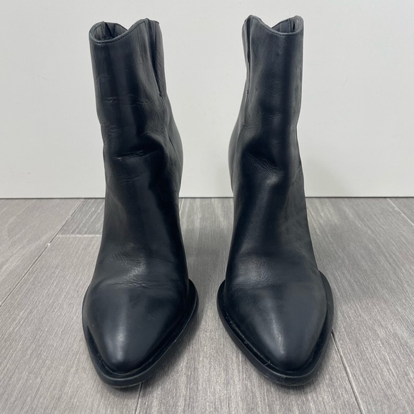 VINCE Erving Western Ankle Bootie Black Leather Stacked Heel Pointed Toe Boots 6 - Picture 6 of 16